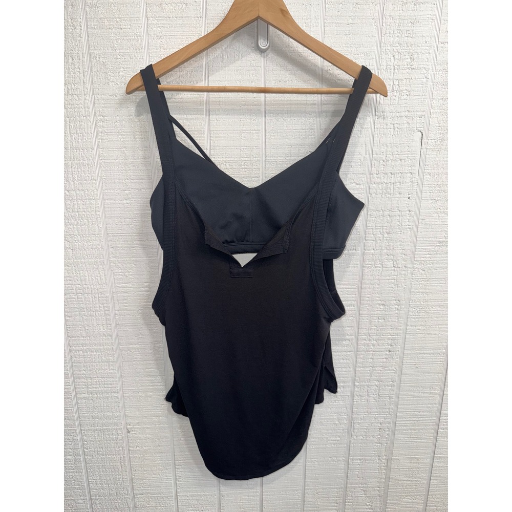 FP Movement Tank Top Women Large Black Layered Built-in Bra Open Back